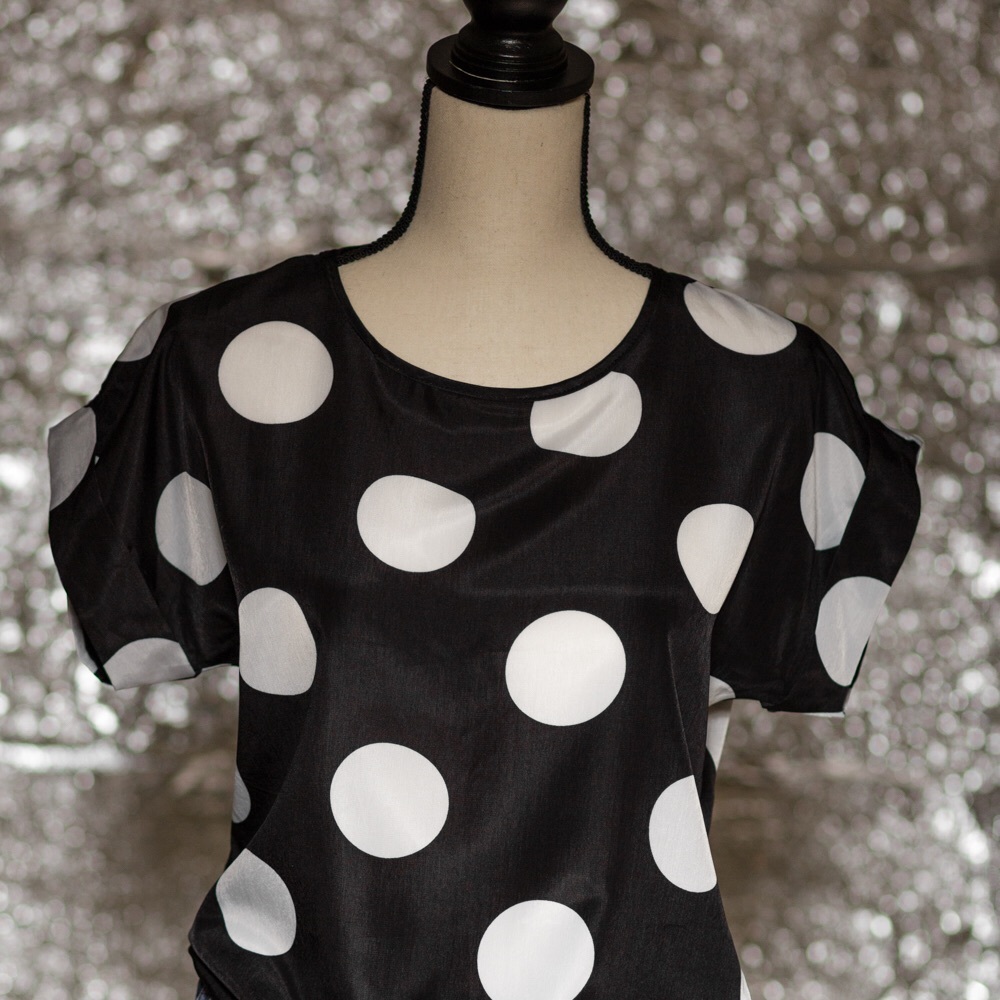 Polka dot black & white silky top polka dot 80s vibe summer top S